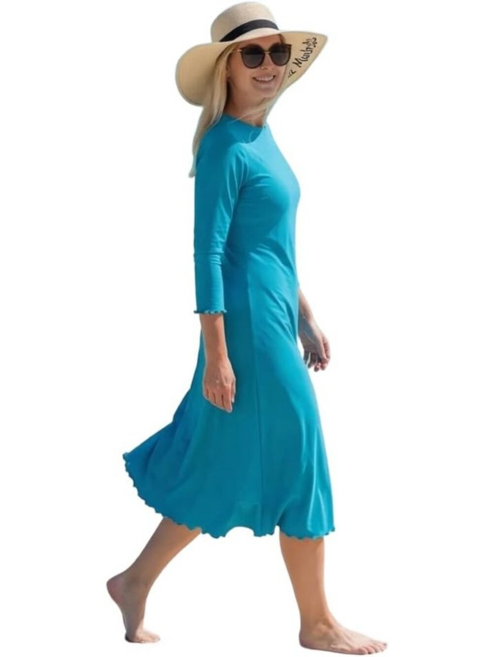 Modest Women's A-Line Swim Dress Cover-Up, 3/4 Sleeve, Perfect for Beach Days